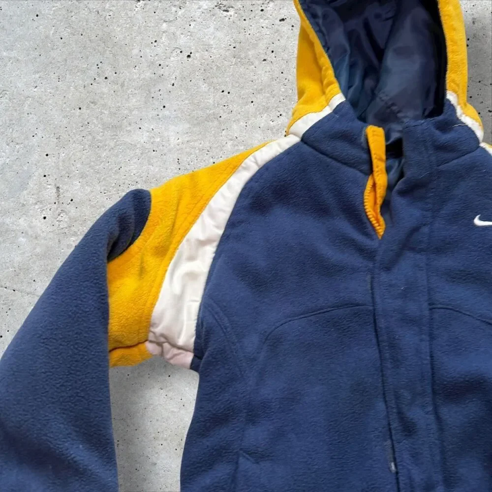 Kids Nike Hooded Jacket Yellow Blue Reversible Fleece Winter Coat Youth L y2k